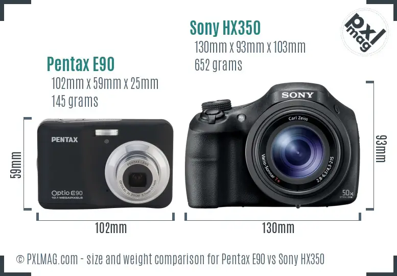 Pentax E90 vs Sony HX350 size comparison Pentax E90 vs Sony HX350 size comparison