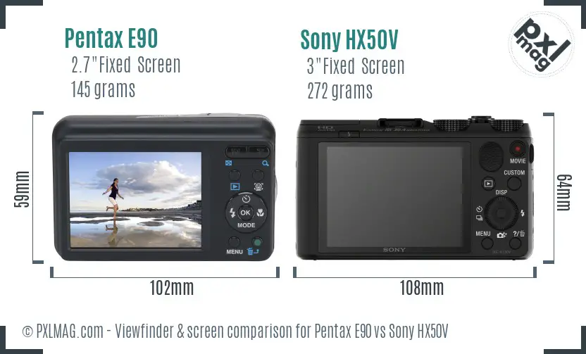 Pentax E90 vs Sony HX50V Screen and Viewfinder comparison Pentax E90 vs Sony HX50V Screen and Viewfinder comparison