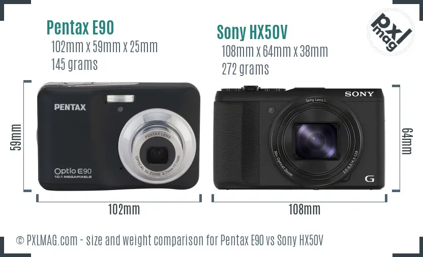 Pentax E90 vs Sony HX50V size comparison Pentax E90 vs Sony HX50V size comparison