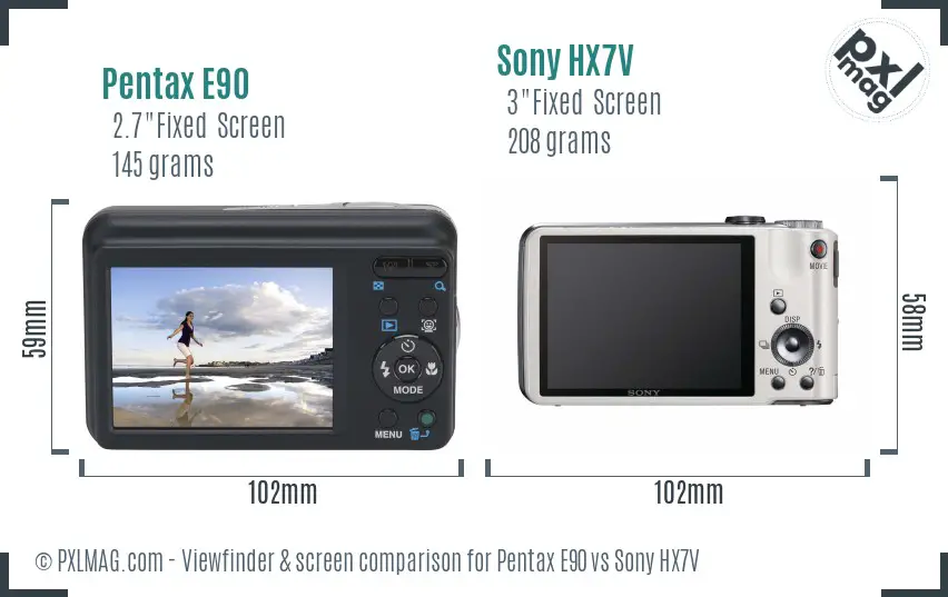 Pentax E90 vs Sony HX7V Screen and Viewfinder comparison