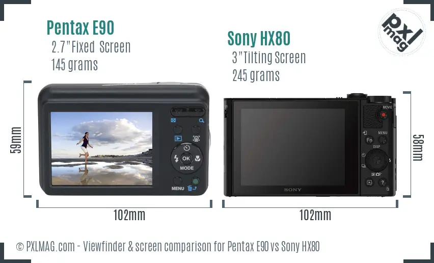 Pentax E90 vs Sony HX80 Screen and Viewfinder comparison