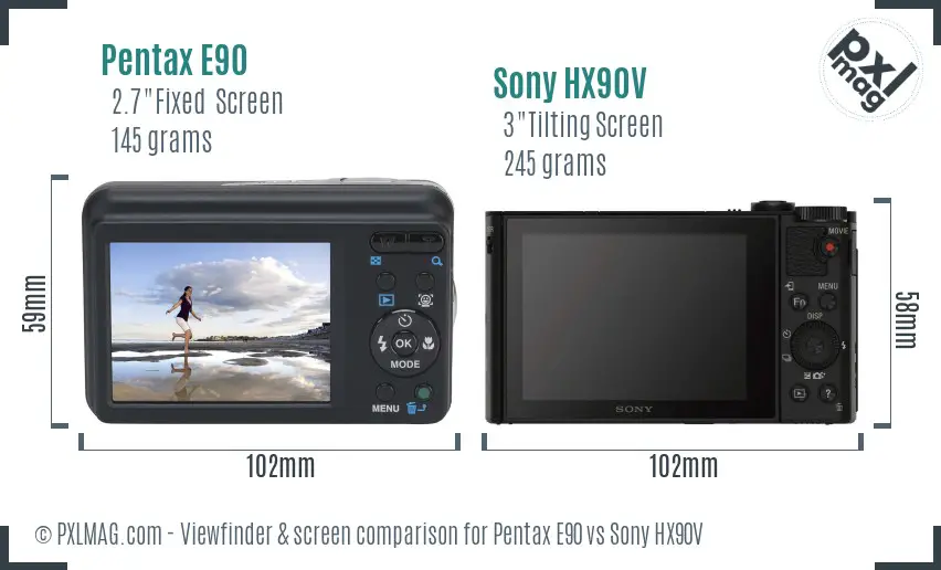 Pentax E90 vs Sony HX90V Screen and Viewfinder comparison