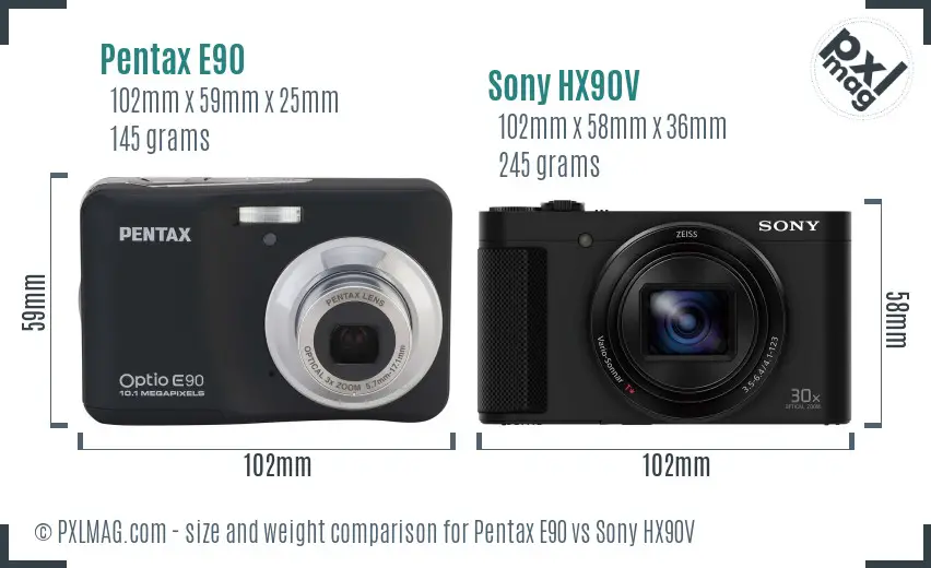 Pentax E90 vs Sony HX90V size comparison