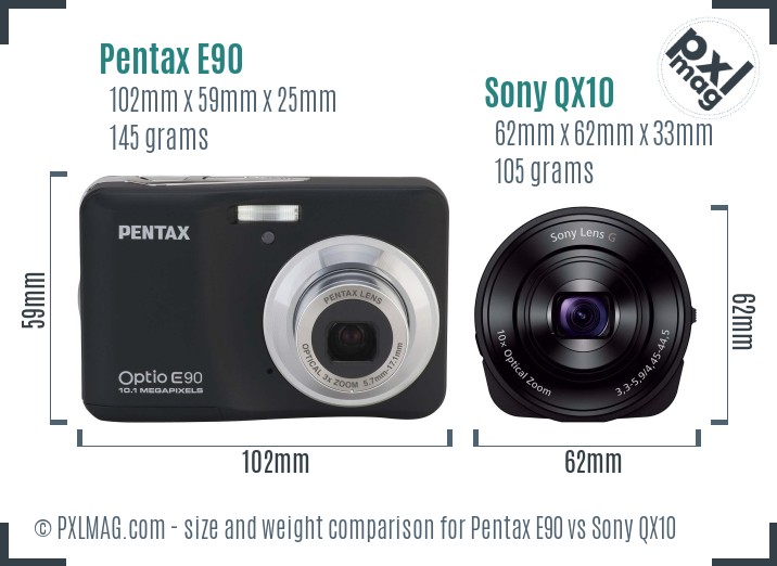Pentax E90 vs Sony QX10 size comparison Pentax E90 vs Sony QX10 size comparison