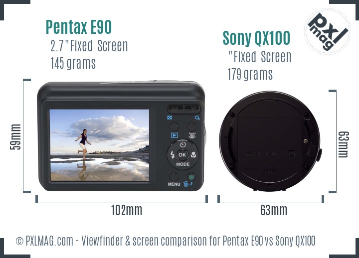 Pentax E90 vs Sony QX100 Screen and Viewfinder comparison