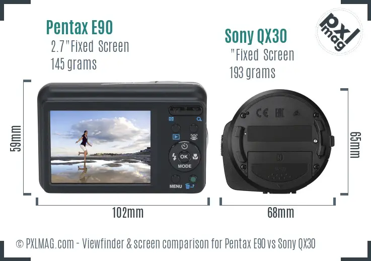 Pentax E90 vs Sony QX30 Screen and Viewfinder comparison