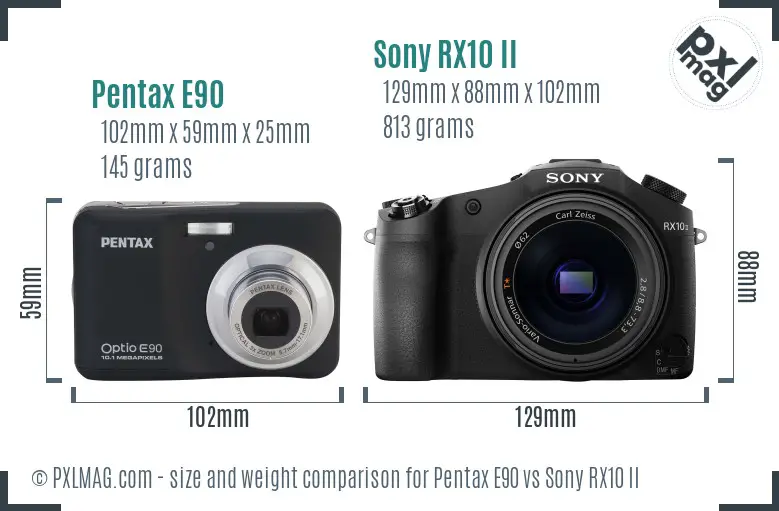 Pentax E90 vs Sony RX10 II size comparison Pentax E90 vs Sony RX10 II size comparison