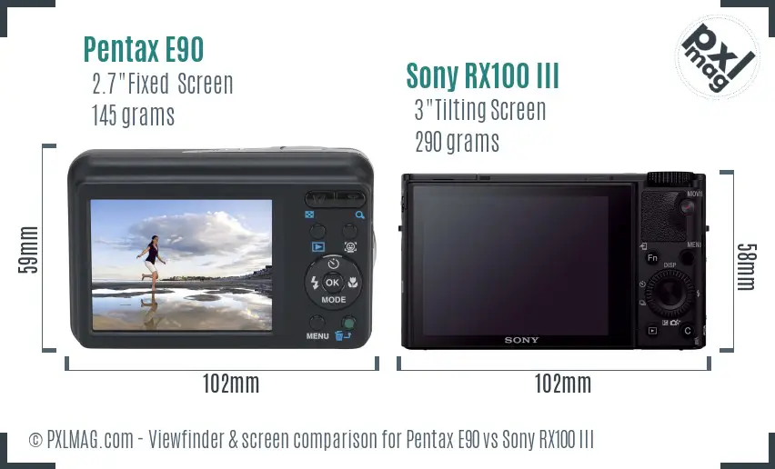 Pentax E90 vs Sony RX100 III Screen and Viewfinder comparison