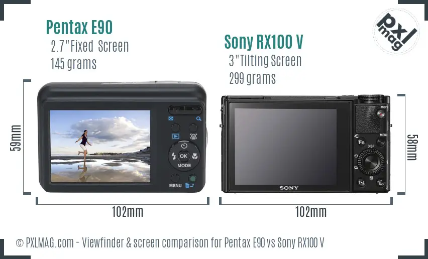 Pentax E90 vs Sony RX100 V Screen and Viewfinder comparison Pentax E90 vs Sony RX100 V Screen and Viewfinder comparison