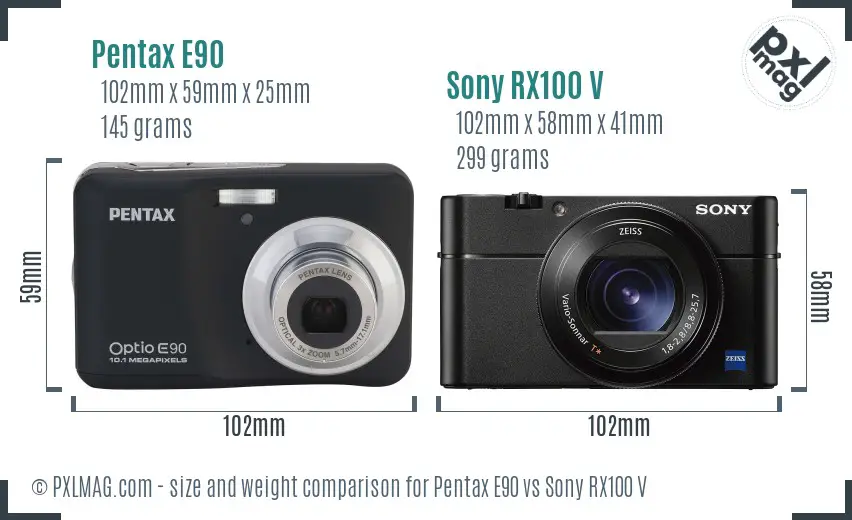 Pentax E90 vs Sony RX100 V size comparison Pentax E90 vs Sony RX100 V size comparison