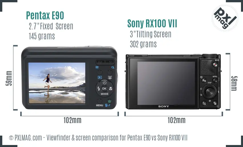 Pentax E90 vs Sony RX100 VII Screen and Viewfinder comparison