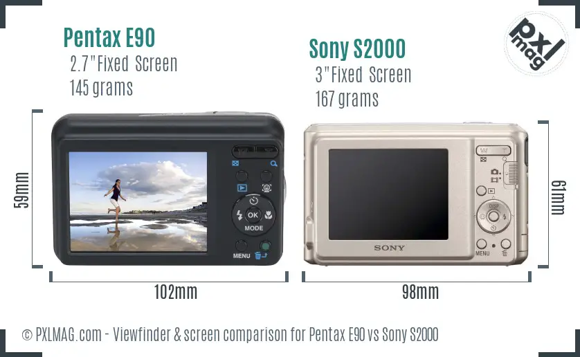 Pentax E90 vs Sony S2000 Screen and Viewfinder comparison