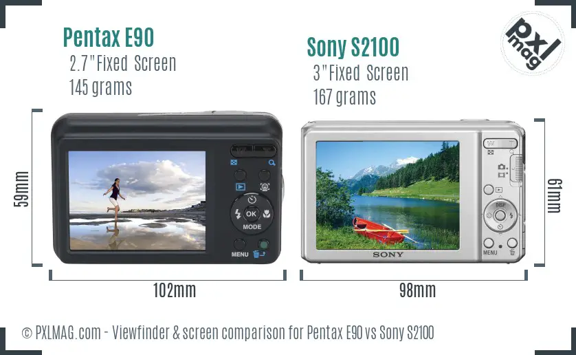 Pentax E90 vs Sony S2100 Screen and Viewfinder comparison Pentax E90 vs Sony S2100 Screen and Viewfinder comparison