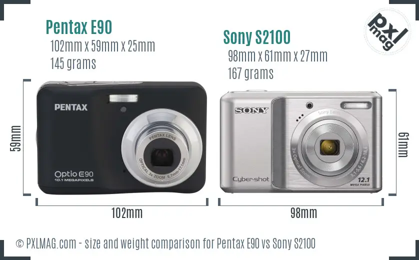 Pentax E90 vs Sony S2100 size comparison Pentax E90 vs Sony S2100 size comparison
