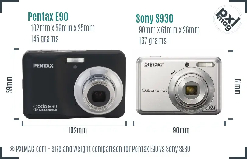 Pentax E90 vs Sony S930 size comparison