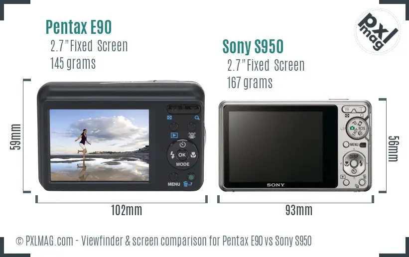 Pentax E90 vs Sony S950 Screen and Viewfinder comparison Pentax E90 vs Sony S950 Screen and Viewfinder comparison