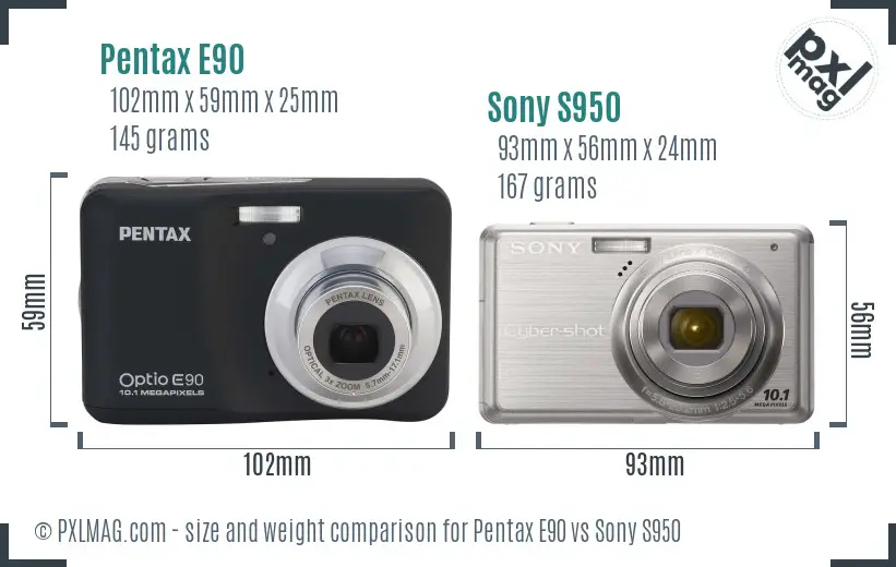 Pentax E90 vs Sony S950 size comparison Pentax E90 vs Sony S950 size comparison