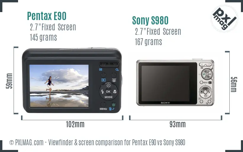 Pentax E90 vs Sony S980 Screen and Viewfinder comparison Pentax E90 vs Sony S980 Screen and Viewfinder comparison