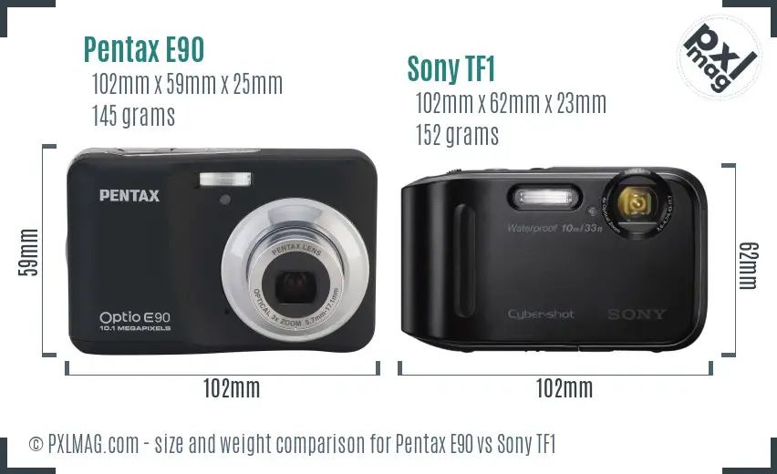 Pentax E90 vs Sony TF1 size comparison Pentax E90 vs Sony TF1 size comparison