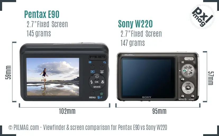 Pentax E90 vs Sony W220 Screen and Viewfinder comparison
