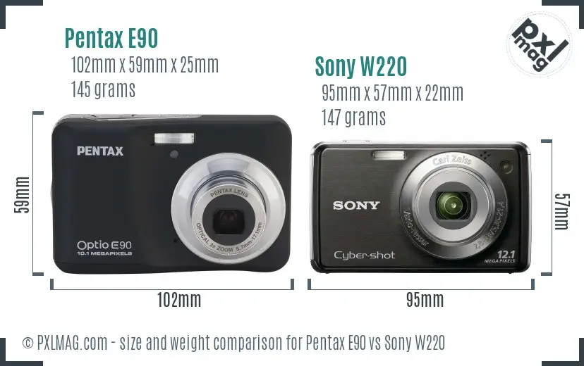 Pentax E90 vs Sony W220 size comparison