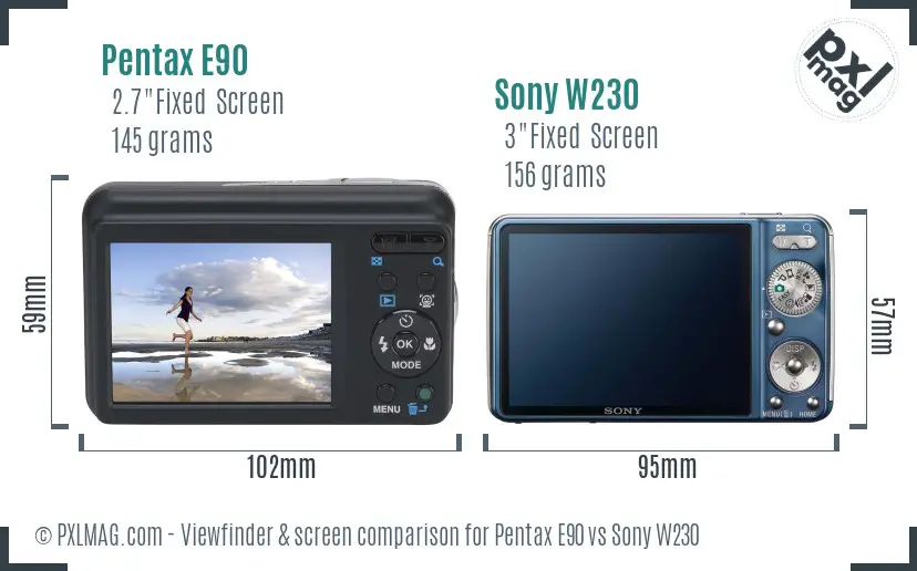 Pentax E90 vs Sony W230 Screen and Viewfinder comparison