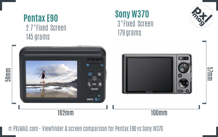 Pentax E90 vs Sony W370 Screen and Viewfinder comparison