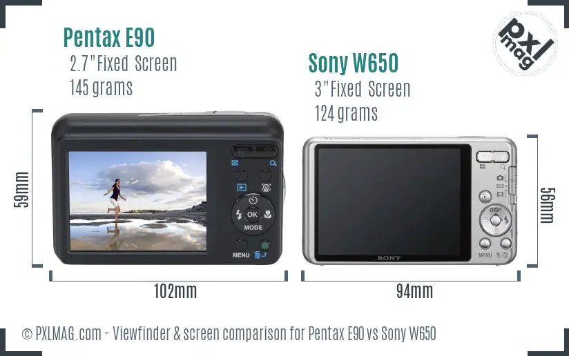Pentax E90 vs Sony W650 Screen and Viewfinder comparison