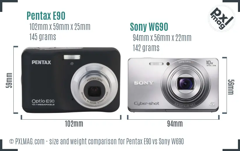 Pentax E90 vs Sony W690 size comparison