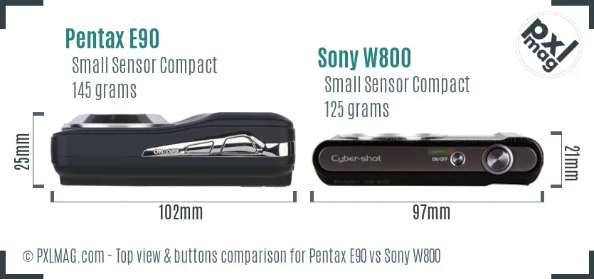 Pentax E90 vs Sony W800 top view buttons comparison