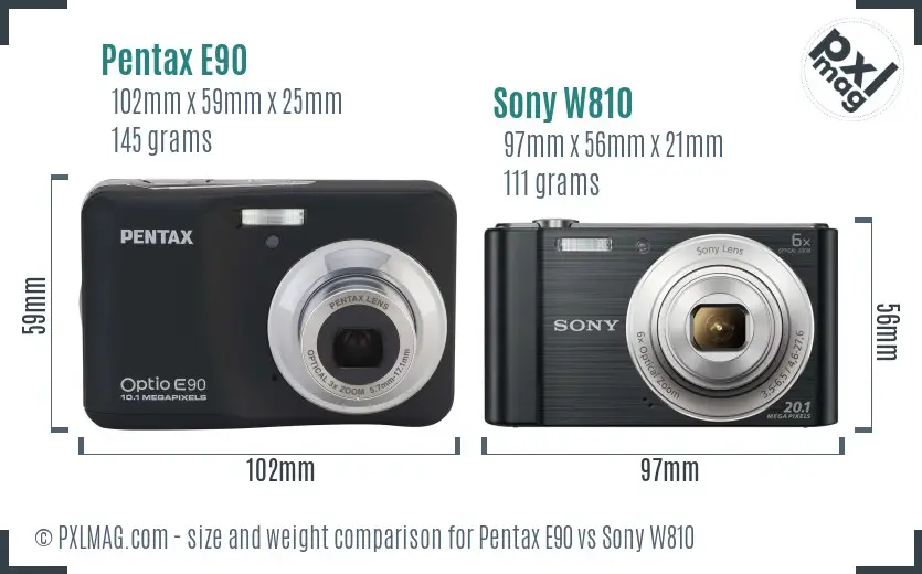 Pentax E90 vs Sony W810 size comparison