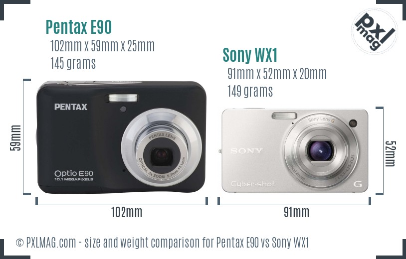 Pentax E90 vs Sony WX1 size comparison Pentax E90 vs Sony WX1 size comparison