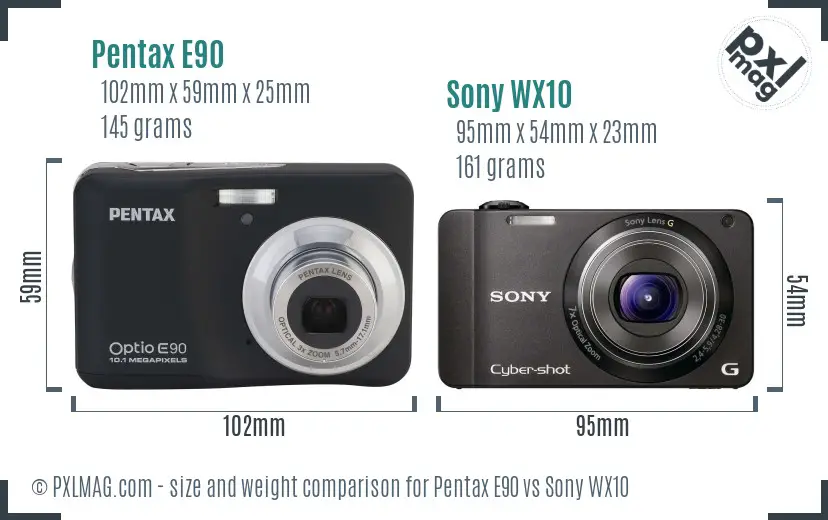 Pentax E90 vs Sony WX10 size comparison