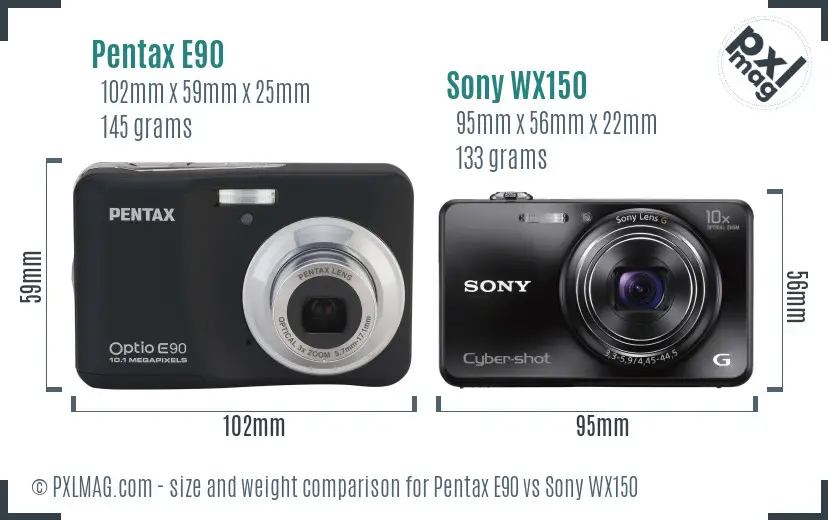 Pentax E90 vs Sony WX150 size comparison Pentax E90 vs Sony WX150 size comparison