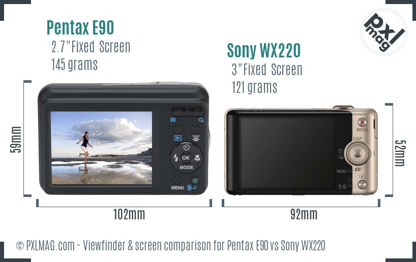 Pentax E90 vs Sony WX220 Screen and Viewfinder comparison