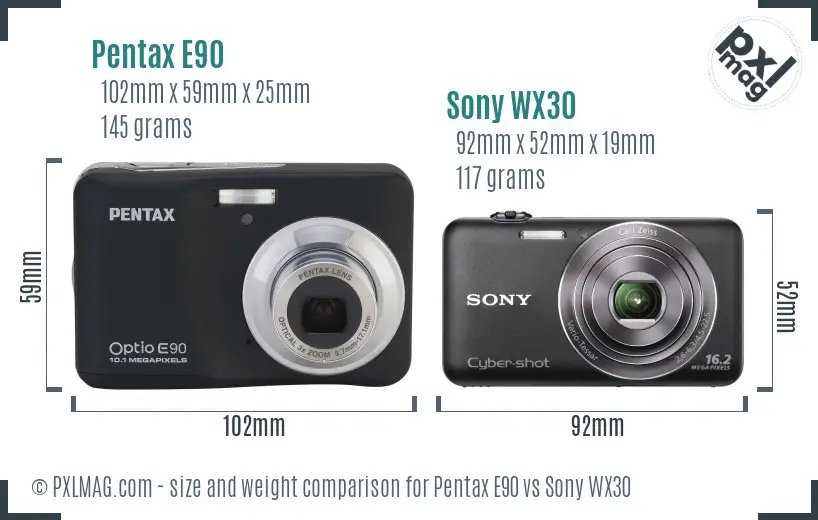 Pentax E90 vs Sony WX30 size comparison