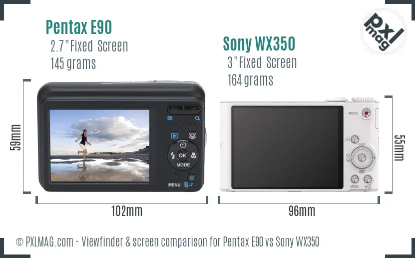 Pentax E90 vs Sony WX350 Screen and Viewfinder comparison