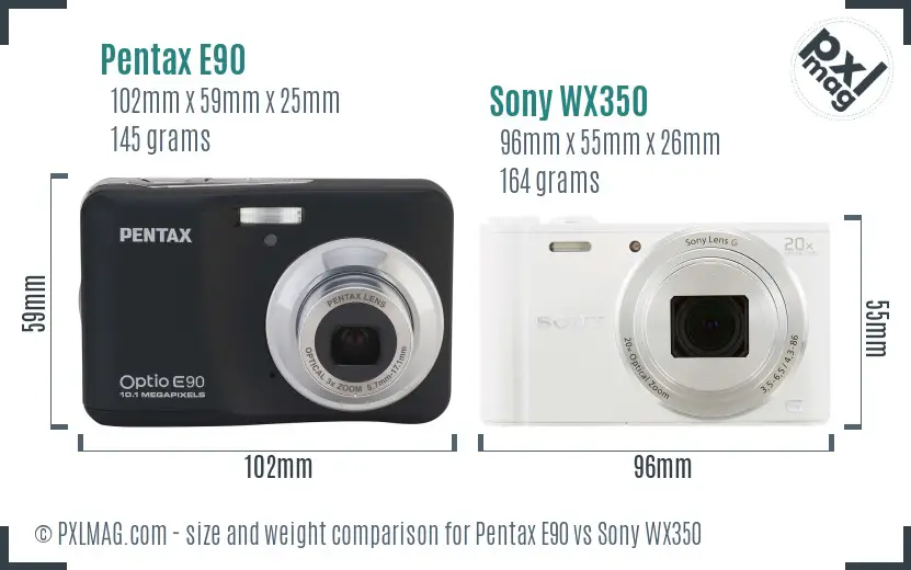 Pentax E90 vs Sony WX350 size comparison