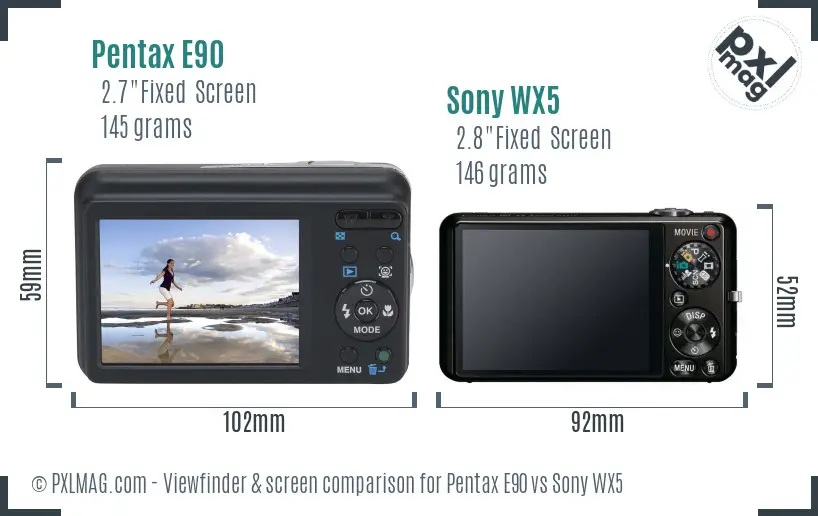 Pentax E90 vs Sony WX5 Screen and Viewfinder comparison