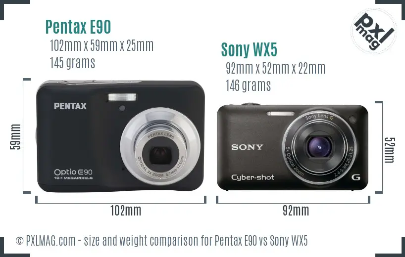 Pentax E90 vs Sony WX5 size comparison