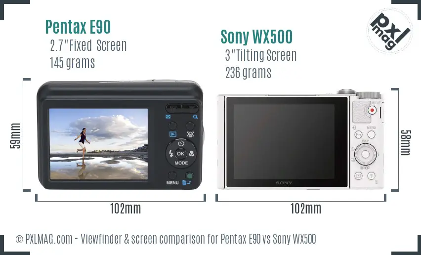 Pentax E90 vs Sony WX500 Screen and Viewfinder comparison Pentax E90 vs Sony WX500 Screen and Viewfinder comparison