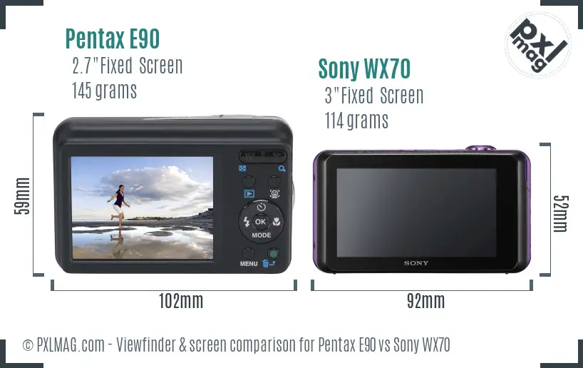 Pentax E90 vs Sony WX70 Screen and Viewfinder comparison