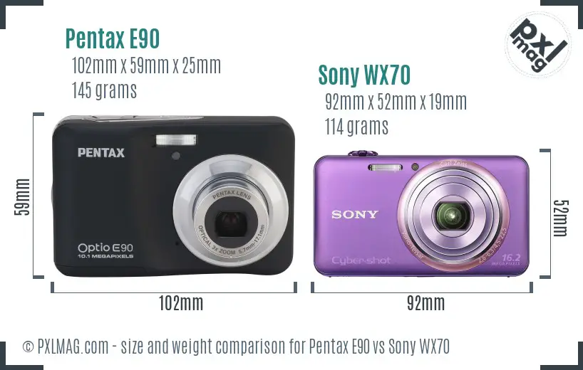 Pentax E90 vs Sony WX70 size comparison