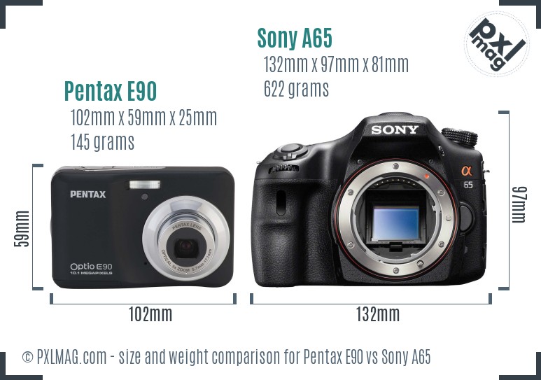 Pentax E90 vs Sony A65 size comparison Pentax E90 vs Sony A65 size comparison