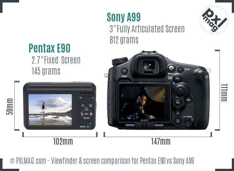 Pentax E90 vs Sony A99 Screen and Viewfinder comparison