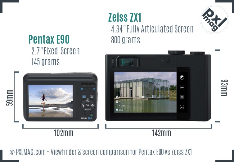 Pentax E90 vs Zeiss ZX1 Screen and Viewfinder comparison