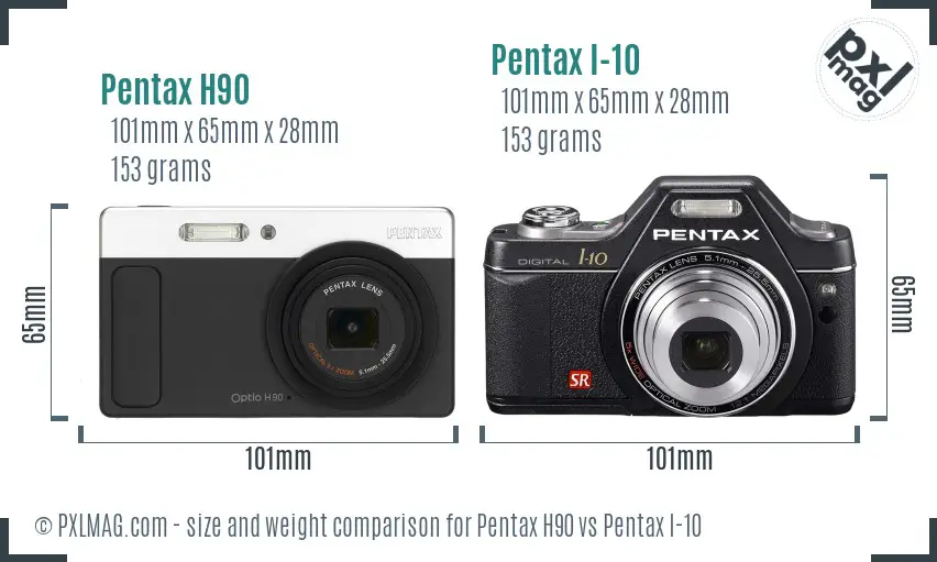 Pentax H90 vs Pentax I-10 size comparison