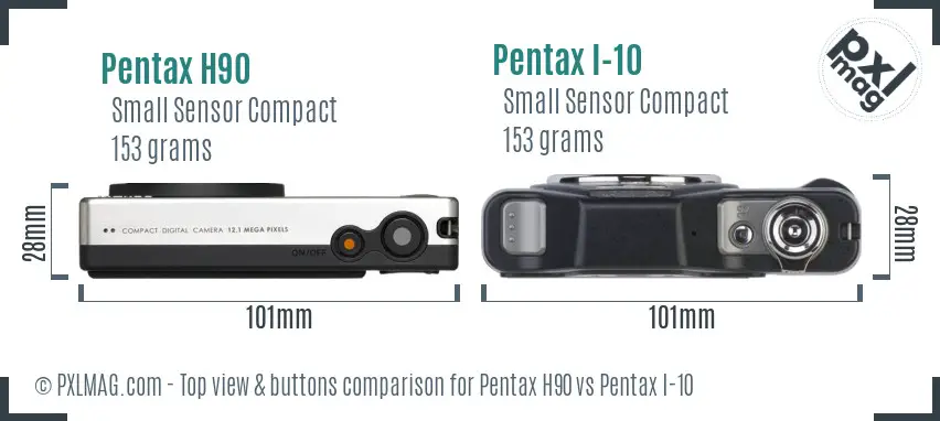 Pentax H90 vs Pentax I-10 top view buttons comparison