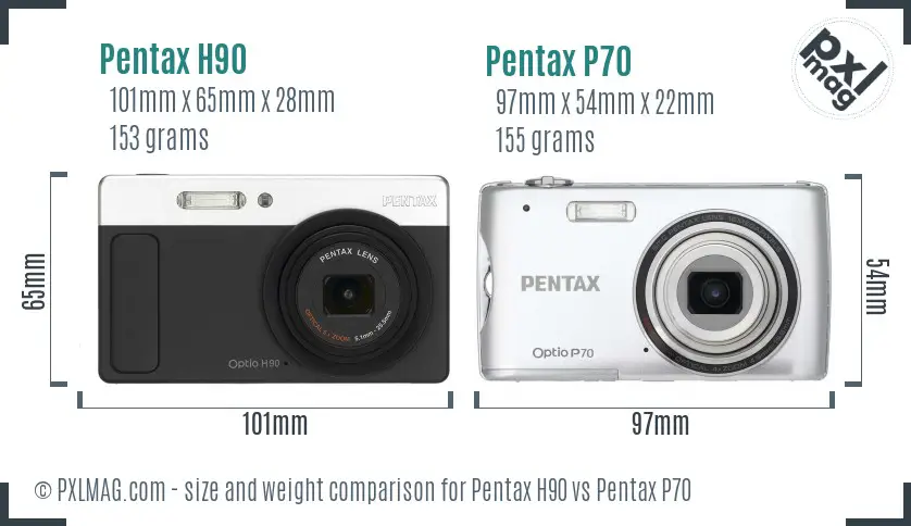 Pentax H90 vs Pentax P70 size comparison