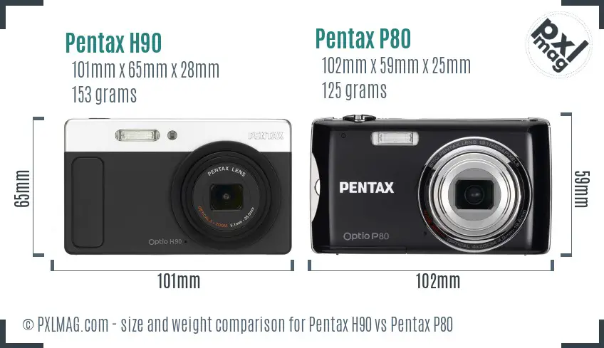 Pentax H90 vs Pentax P80 size comparison